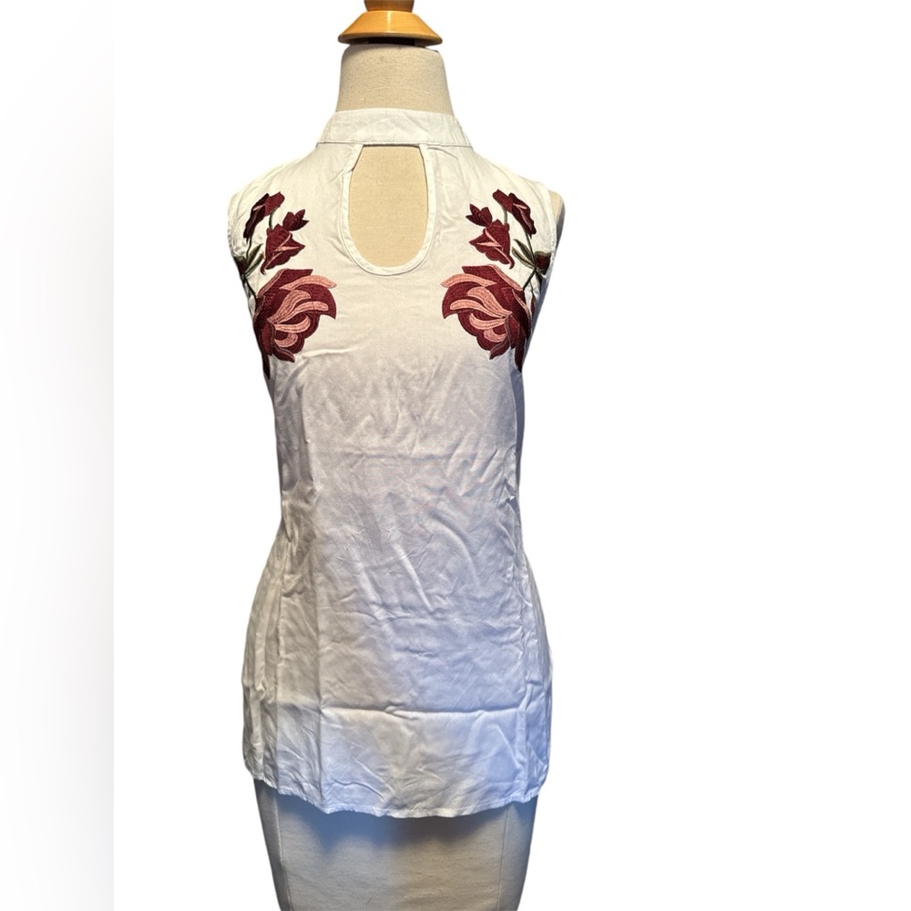 Blue Rain Embroidered White Top